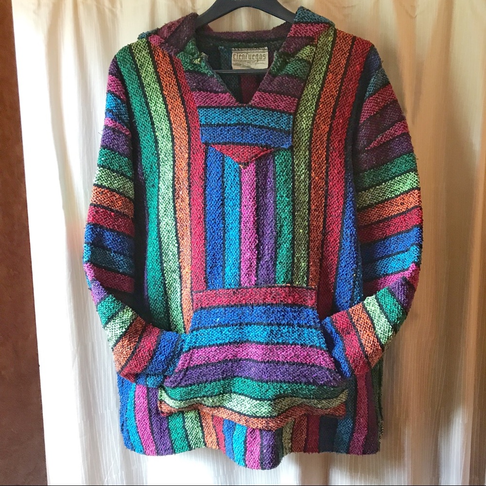 Baja Cienfeugos XL / XXL Rainbow Baja Hoodie “drug rug” “Mexican hoodie” PRIDE